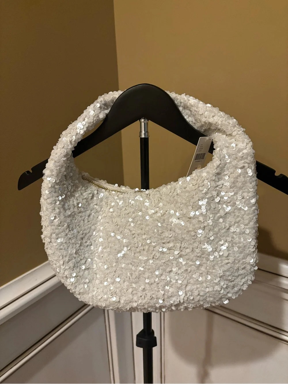 Anthropologie White Sequin Shoulder Hobo